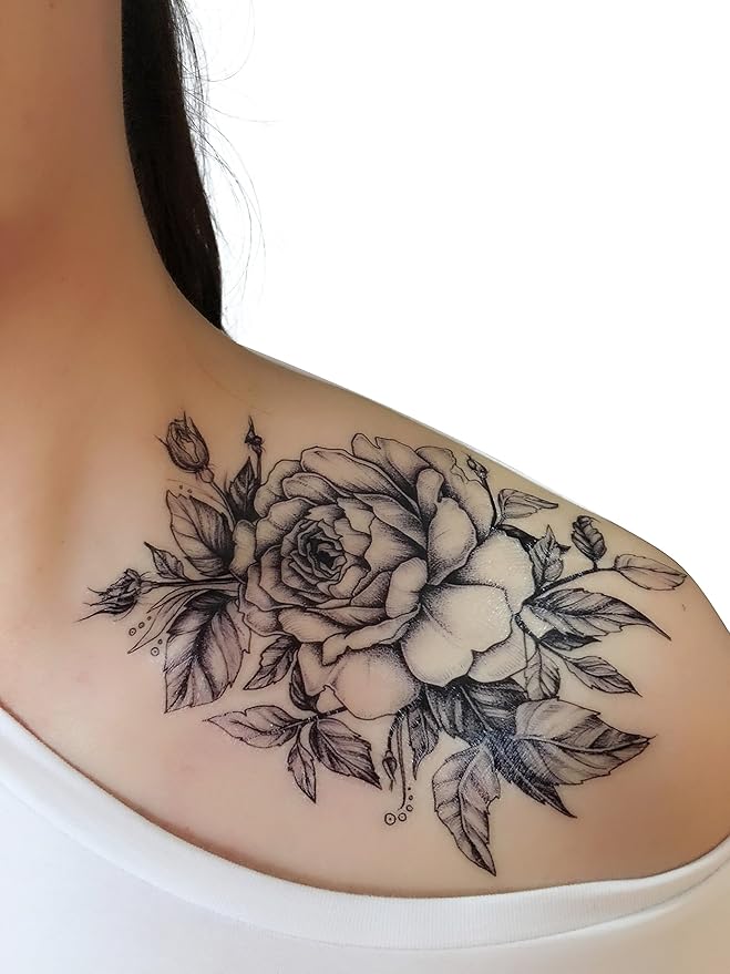 DaLin 4 Sheets Black Rose Temporary Tattoos
