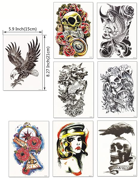 DaLin Extra Large Full and Half Arm Temporary Tattoo Sleeves 20 Sheets