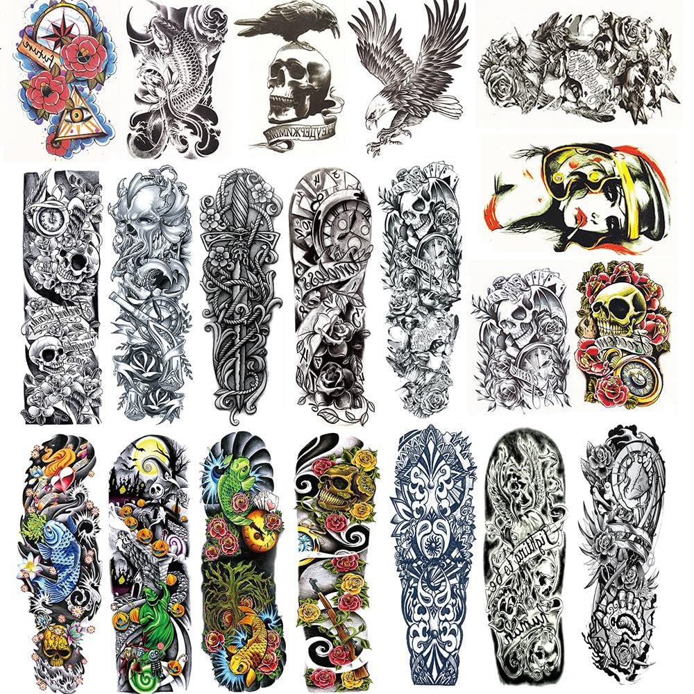 DaLin Extra Large Full and Half Arm Temporary Tattoo Sleeves 20 Sheets