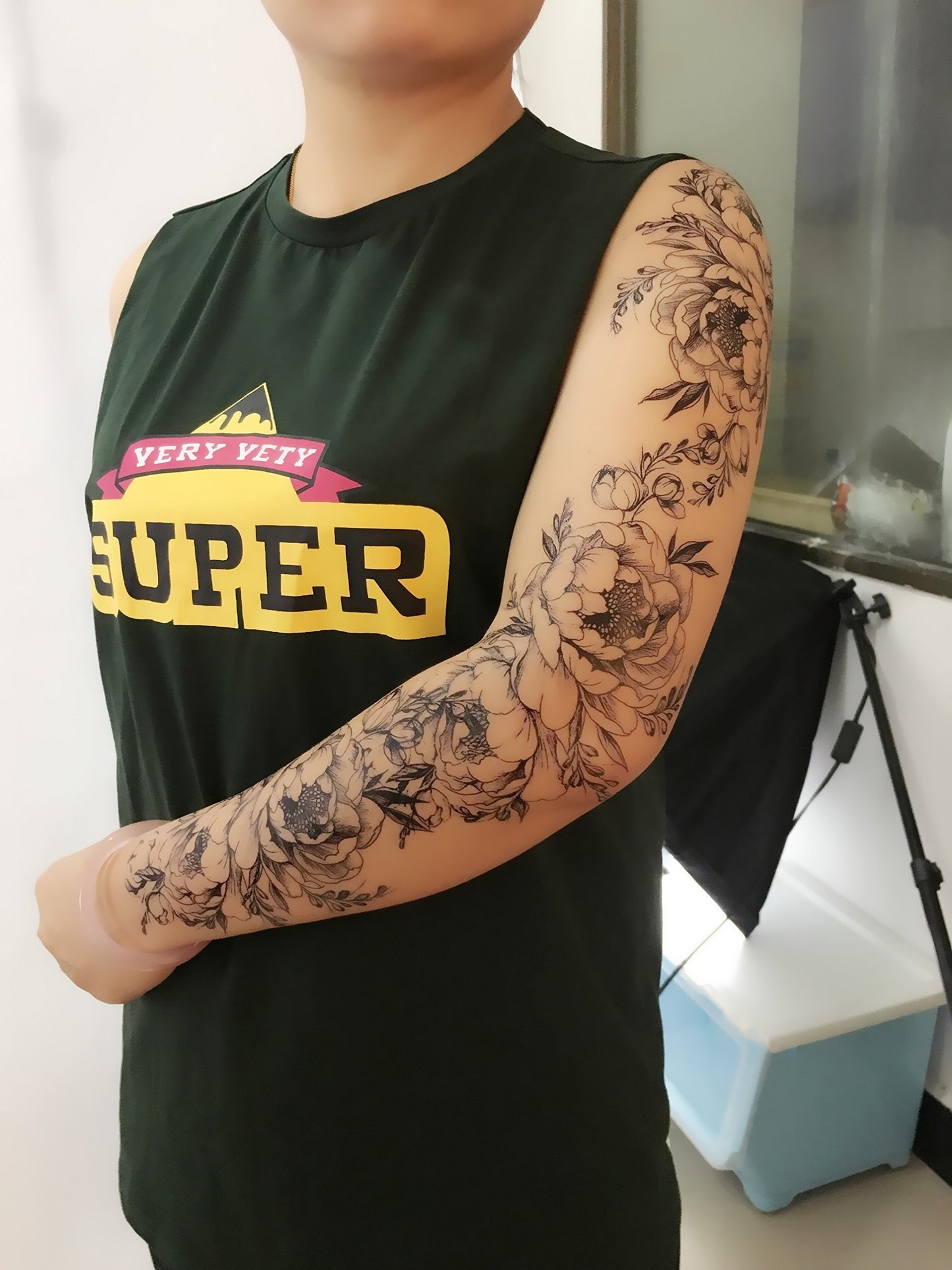 DaLin 4 Sheets Black Peony Flower Temporary Tattoos for Women