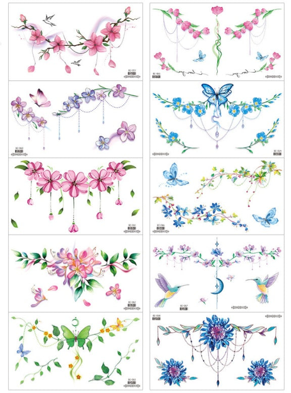 DaLin Colorful Flowers Temporary Tattoos for Women Chest