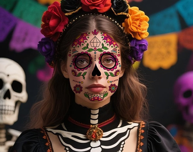 DaLin 9 Sheets Floral Day of the Dead Sugar Skull Temporary Face Tattoos for Halloween