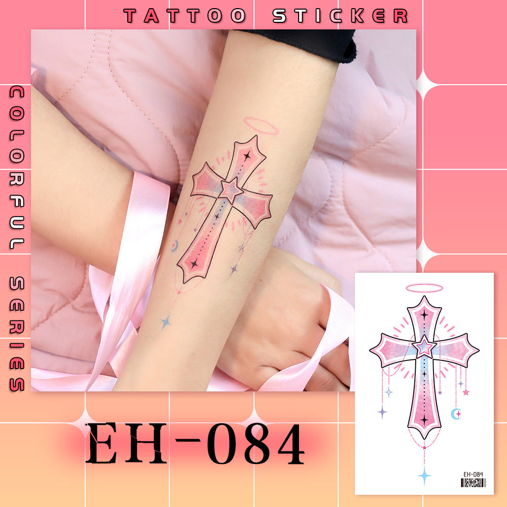 colorful tattoo stikcers, arm, cross