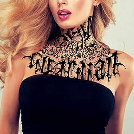 DaLin 2 Sheets Black Large Neck Temporary Tattoos for Halloween