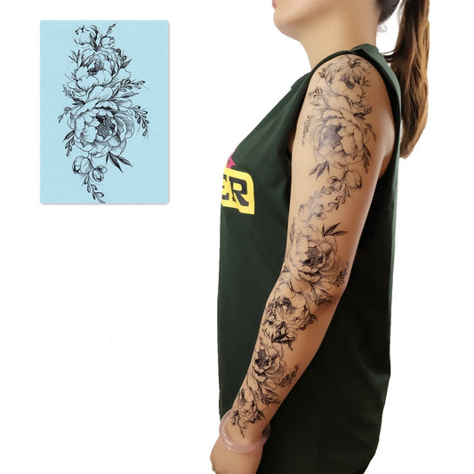DaLin 4 Sheets Black Peony Flower Temporary Tattoos for Women