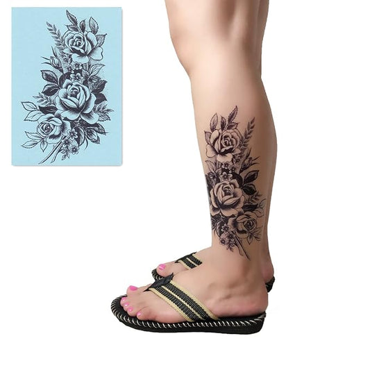 DaLin 4 Sheets Temporary Tattoos Black Rose Fake Tattoos for Women