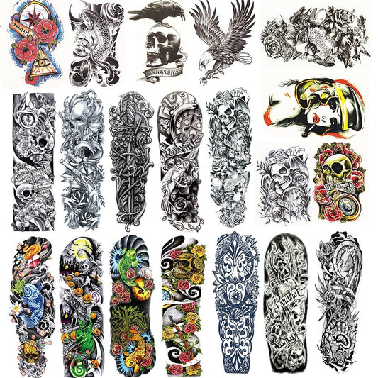 DaLin Extra Large Full and Half Arm Temporary Tattoo Sleeves 20 Sheets
