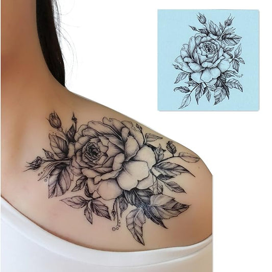 DaLin 4 Sheets Black Rose Temporary Tattoos