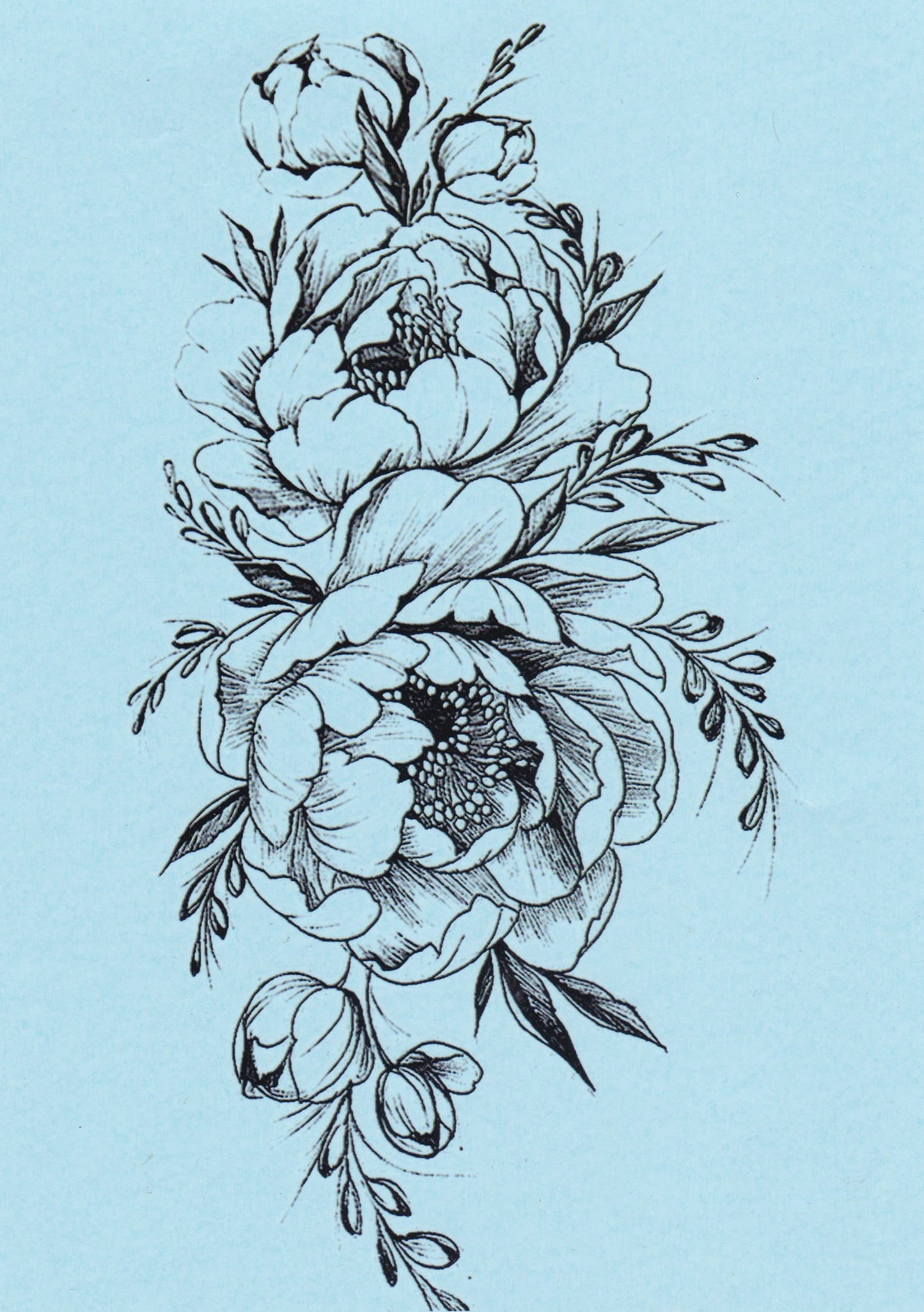 DaLin 4 Sheets Black Peony Flower Temporary Tattoos for Women