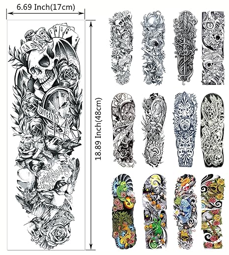 DaLin Extra Large Full and Half Arm Temporary Tattoo Sleeves 20 Sheets